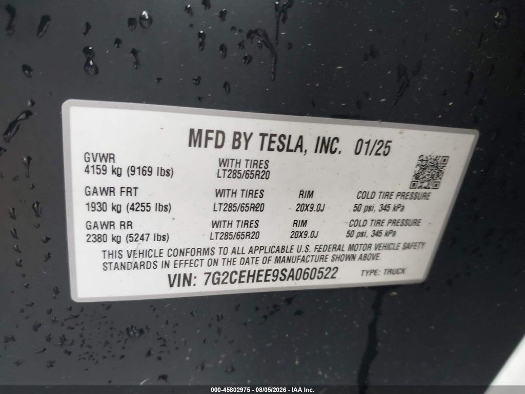 7G2CEHEE9SA060522 2025 TESLA CYBERTRUCK photo no. 9