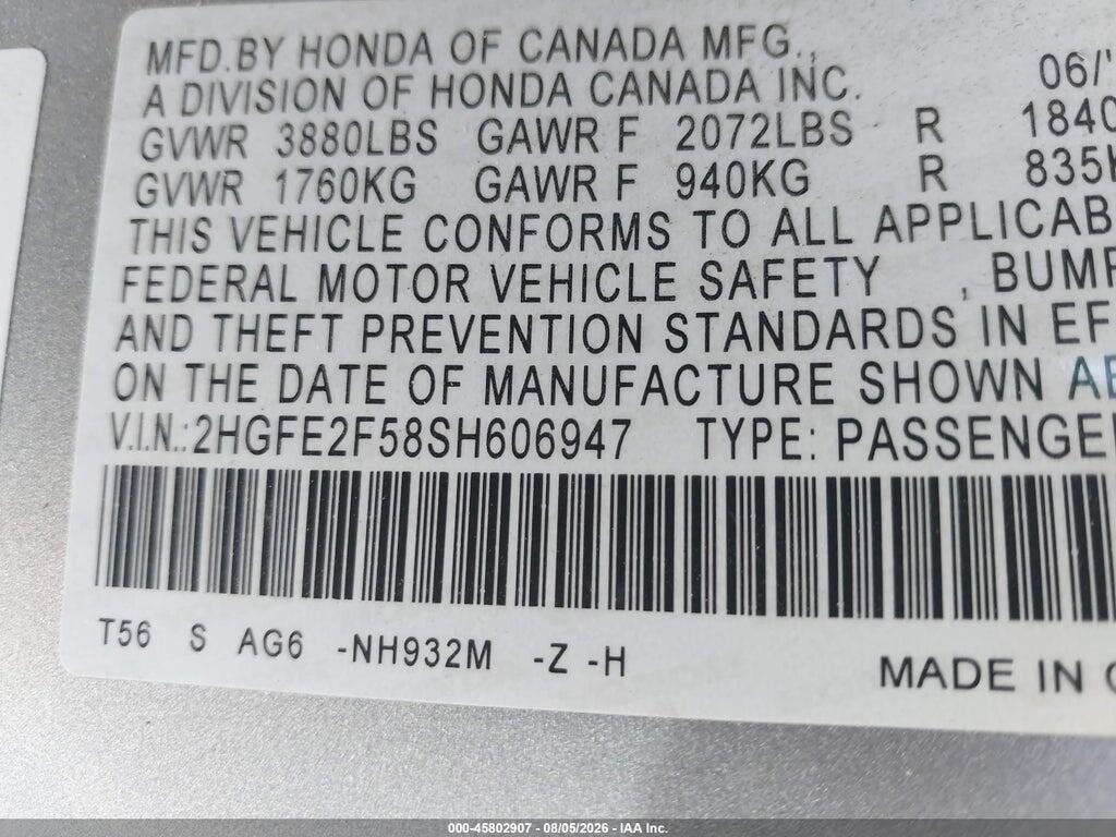 2HGFE2F58SH606947 2025 HONDA CIVIC photo no. 9