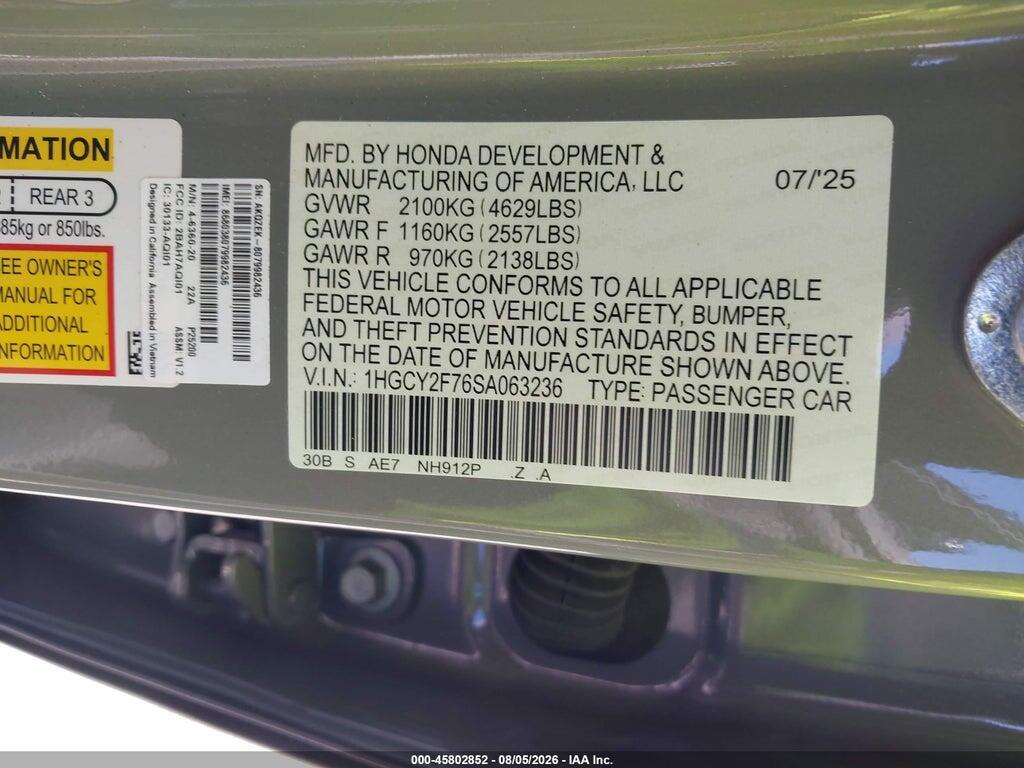 1HGCY2F76SA063236 2025 HONDA ACCORD HYBRID photo no. 9