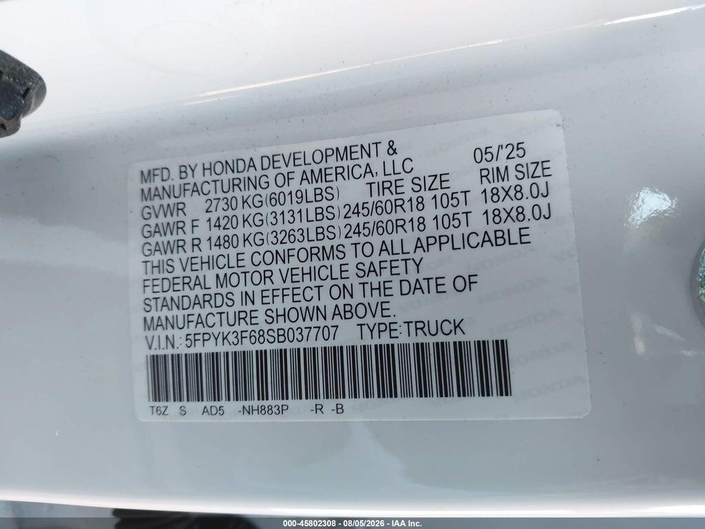 5FPYK3F68SB037707 2025 HONDA RIDGELINE photo no. 9