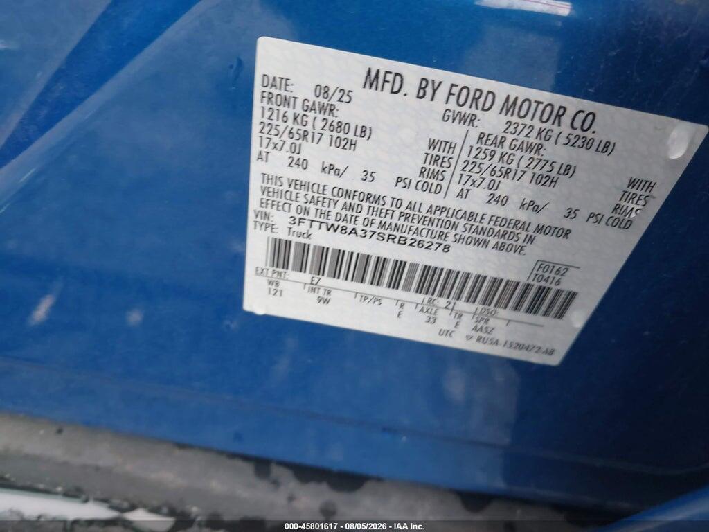 3FTTW8A37SRB26278 2025 FORD MAVERICK photo no. 9