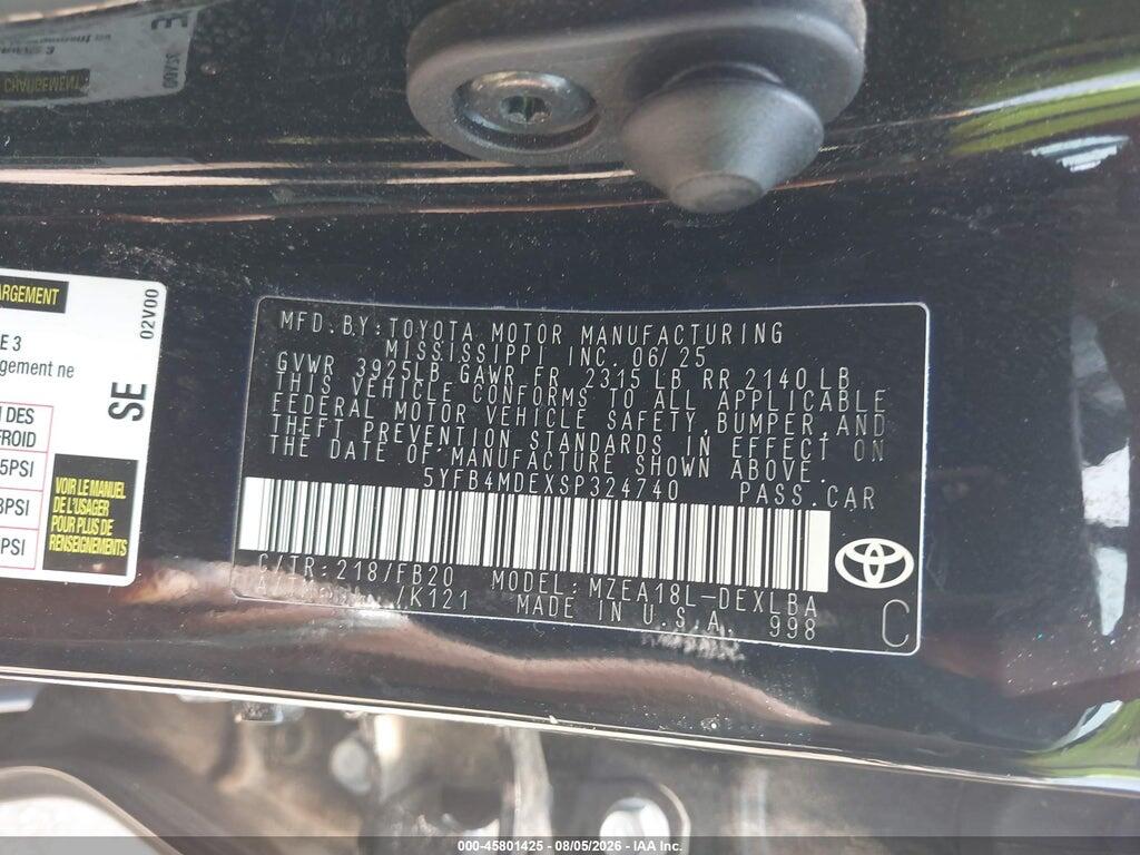 5YFB4MDEXSP324740 2025 TOYOTA COROLLA photo no. 9