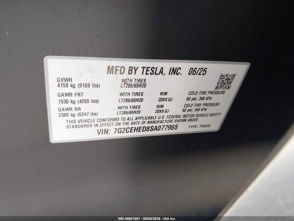 7G2CEHED8SA077965 2025 TESLA CYBERTRUCK photo no. 9