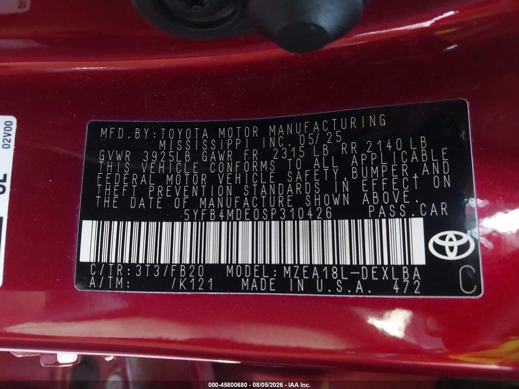 5YFB4MDE0SP310426 2025 TOYOTA COROLLA photo no. 9