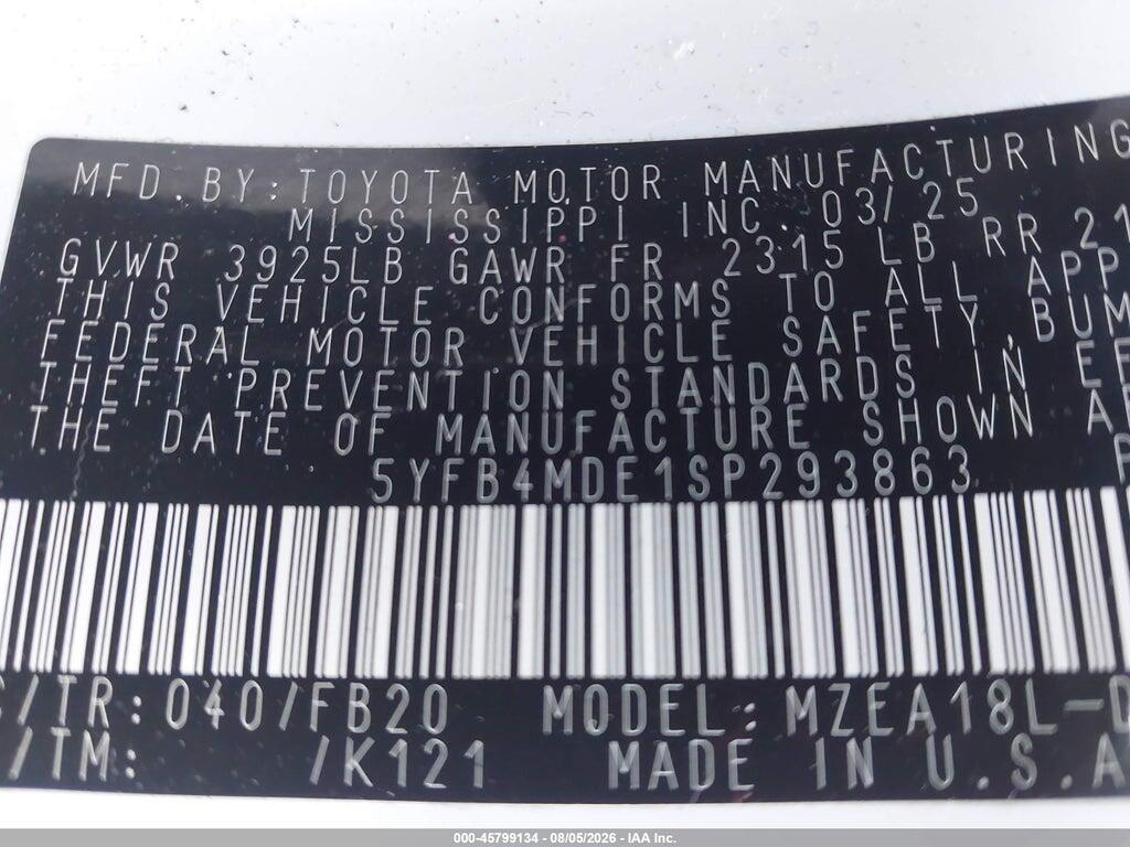 5YFB4MDE1SP293863 2025 TOYOTA COROLLA photo no. 9
