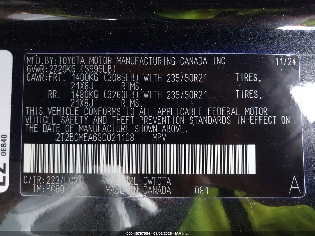 2T2BCMEA6SC021108 2025 LEXUS RX 500H photo no. 9