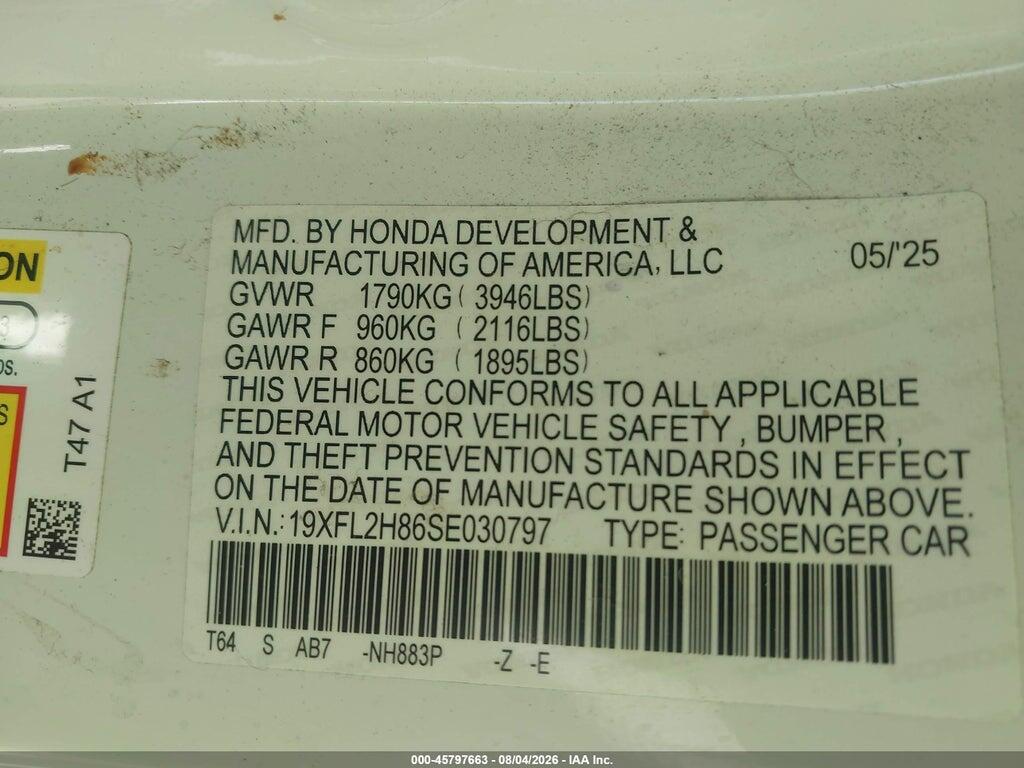 19XFL2H86SE030797 2025 HONDA CIVIC SEDAN photo no. 9