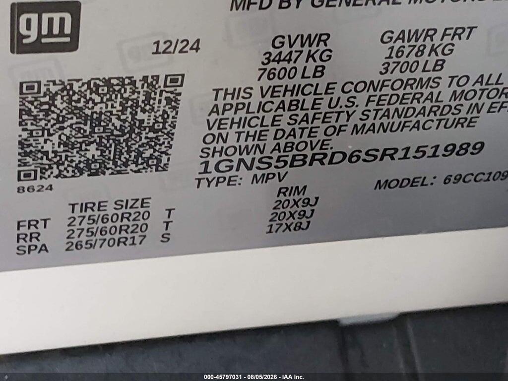 1GNS5BRD6SR151989 2025 CHEVROLET SUBURBAN photo no. 9