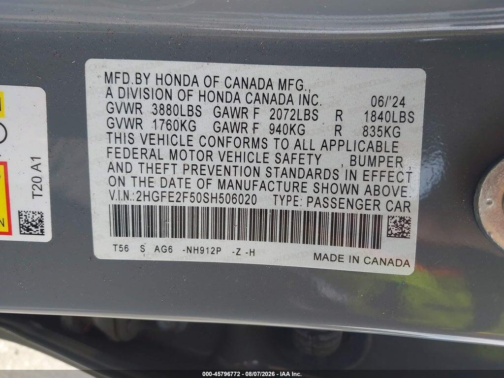 2HGFE2F50SH506020 2025 HONDA CIVIC photo no. 9