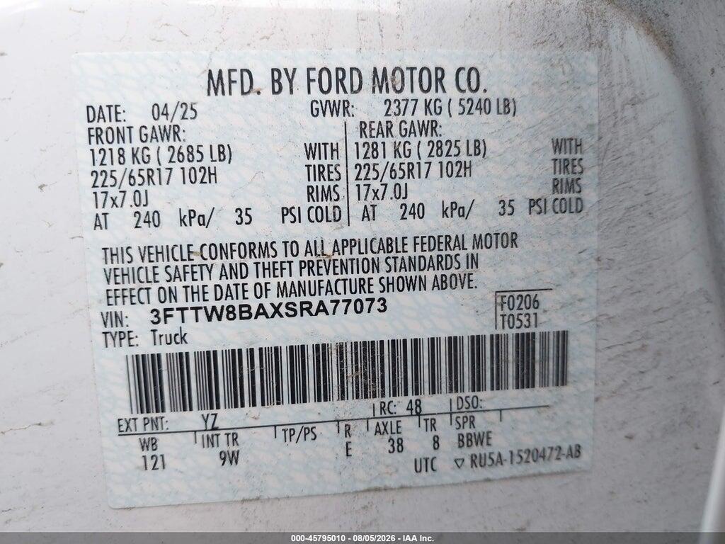 3FTTW8BAXSRA77073 2025 FORD MAVERICK photo no. 9
