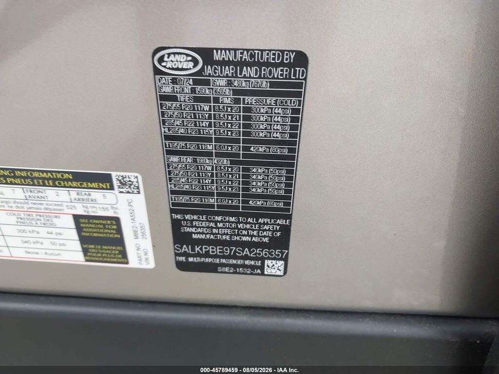 SALKPBE97SA256357 2025 LAND ROVER RANGE ROVER photo no. 9