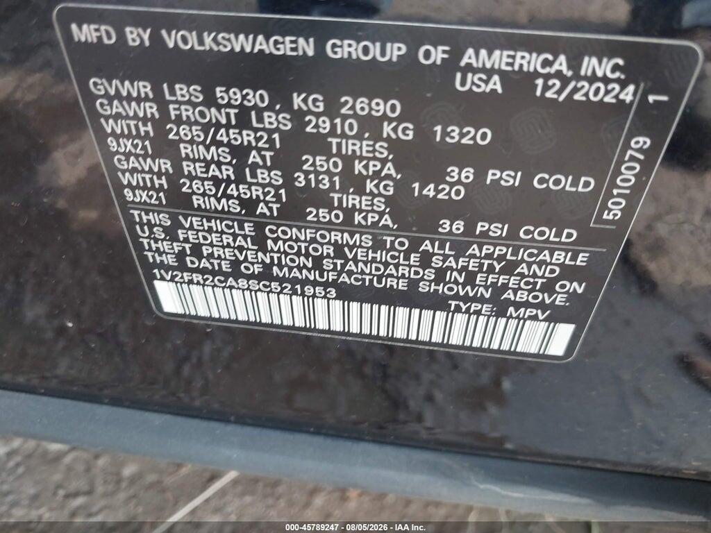 1V2FR2CA8SC521953 2025 VOLKSWAGEN ATLAS photo no. 9