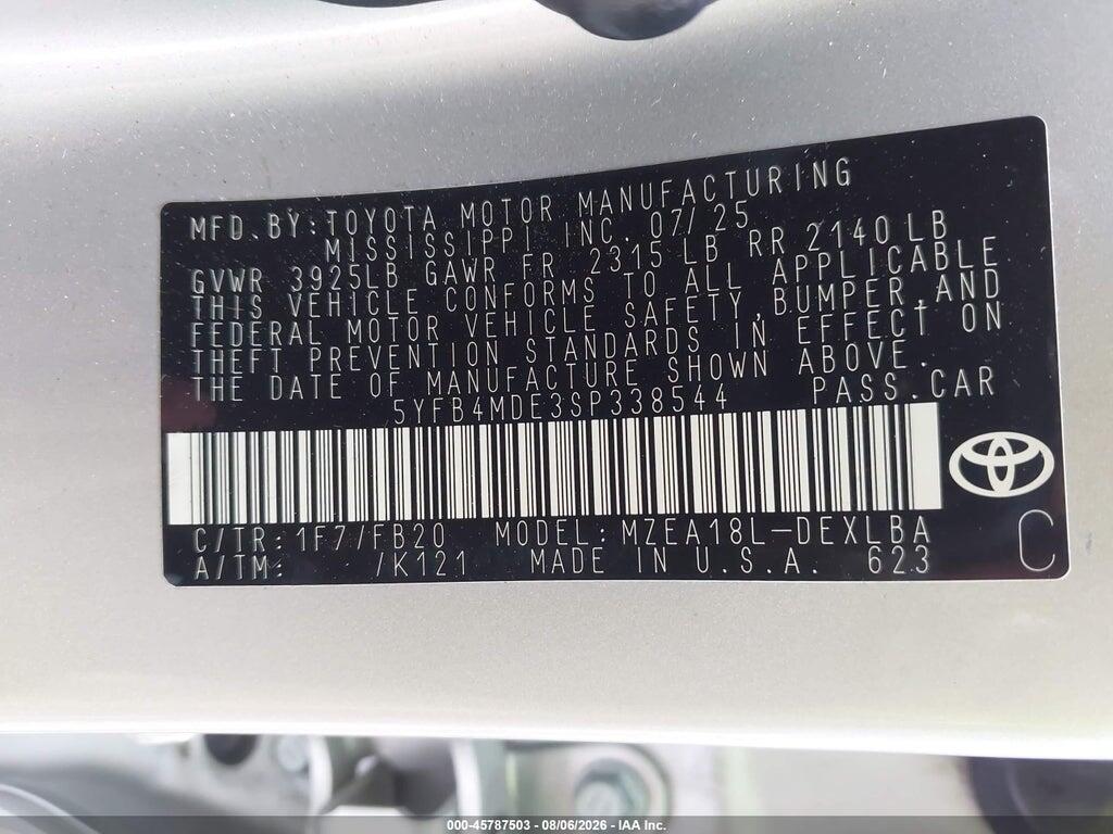 5YFB4MDE3SP338544 2025 TOYOTA COROLLA photo no. 9
