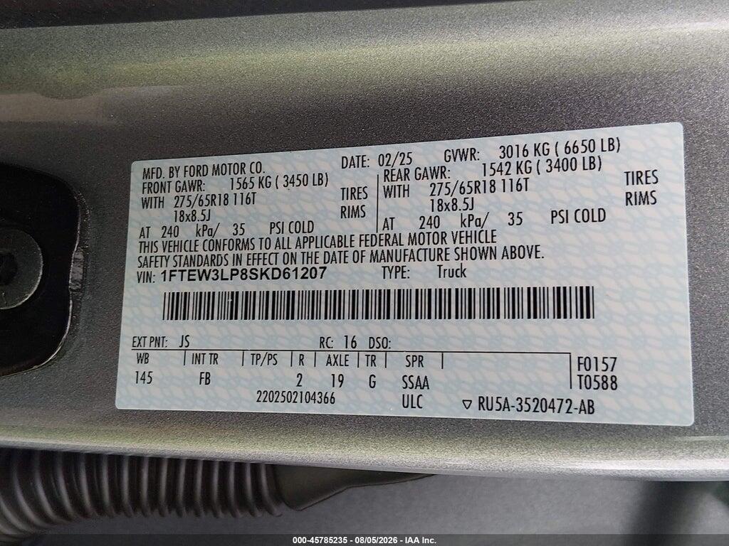 1FTEW3LP8SKD61207 2025 FORD F-150 photo no. 9