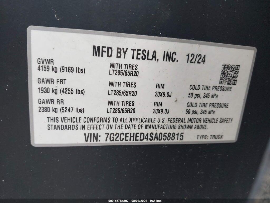7G2CEHED4SA058815 2025 TESLA CYBERTRUCK photo no. 9