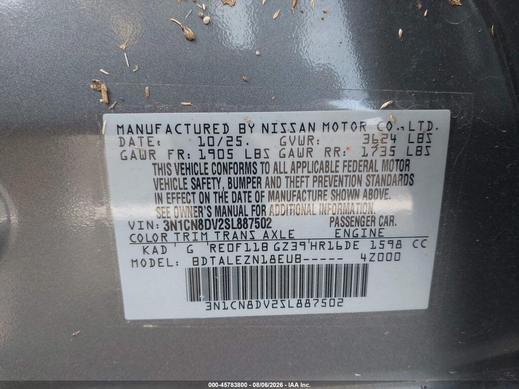 3N1CN8DV2SL887502 2025 NISSAN VERSA photo no. 9
