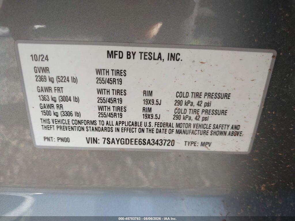 7SAYGDEE6SA343720 2025 TESLA MODEL Y photo no. 9