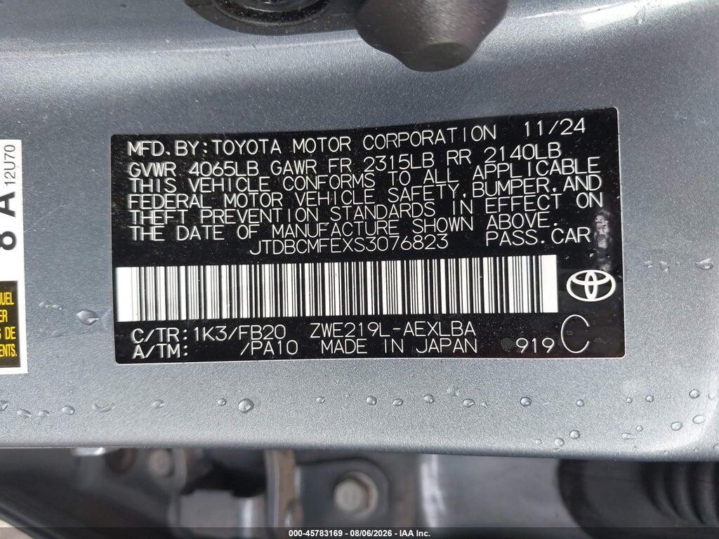 JTDBCMFEXS3076823 2025 TOYOTA COROLLA photo no. 9