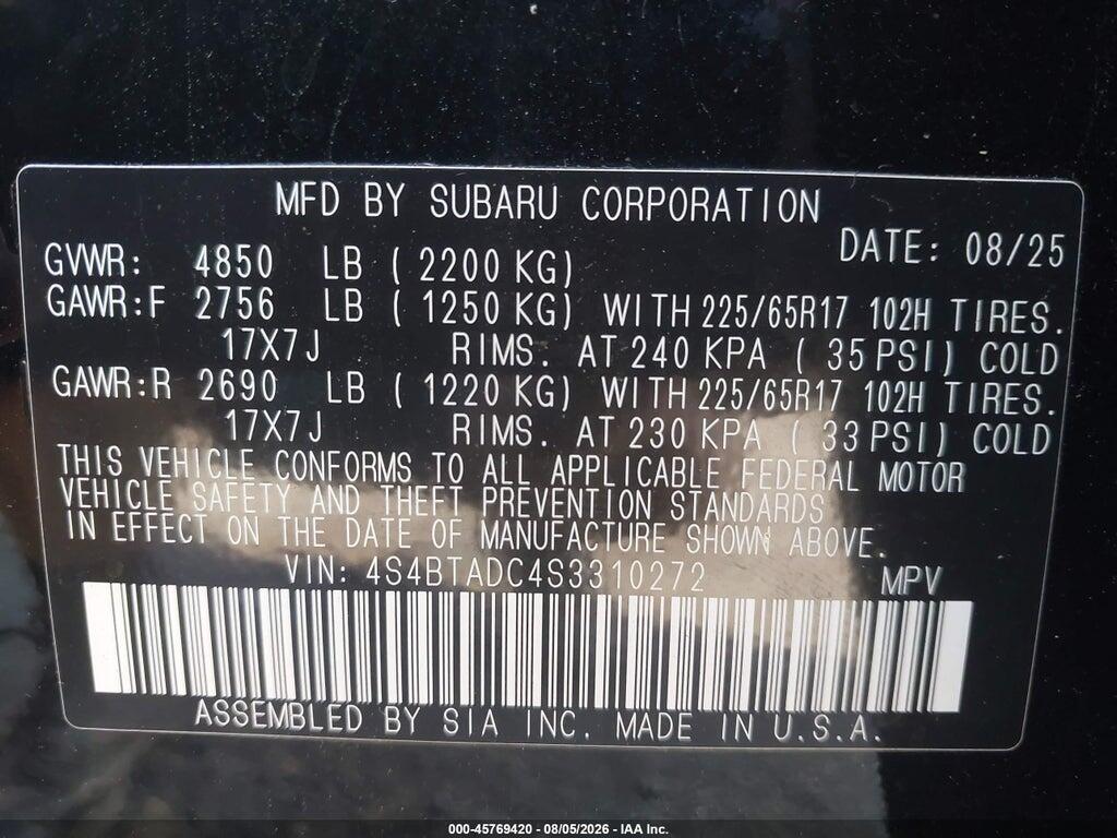 4S4BTADC4S3310272 2025 SUBARU OUTBACK photo no. 9