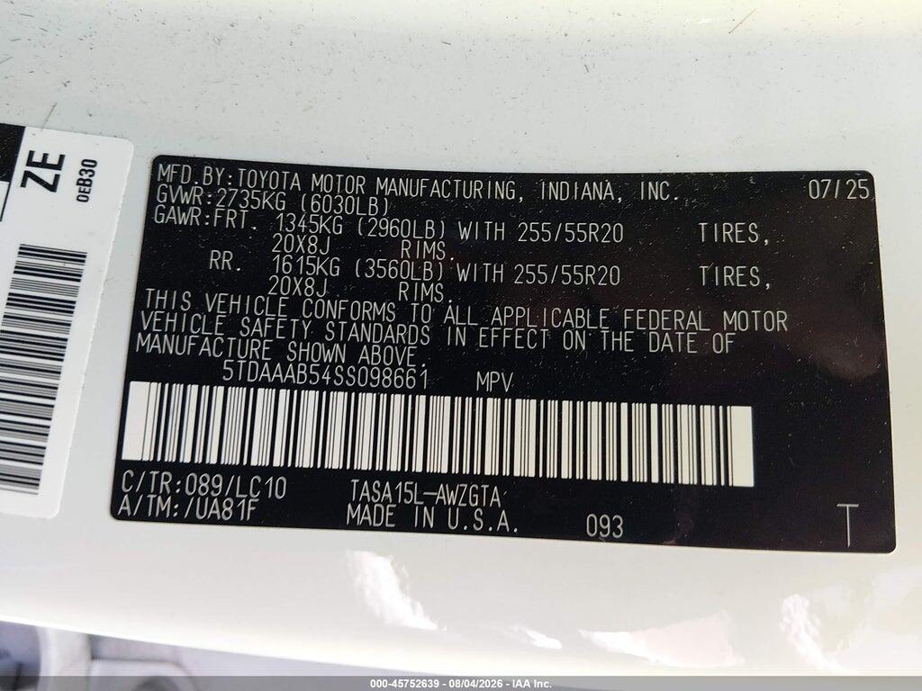 5TDAAAB54SS098661 2025 TOYOTA GRAND HIGHLANDER photo no. 9