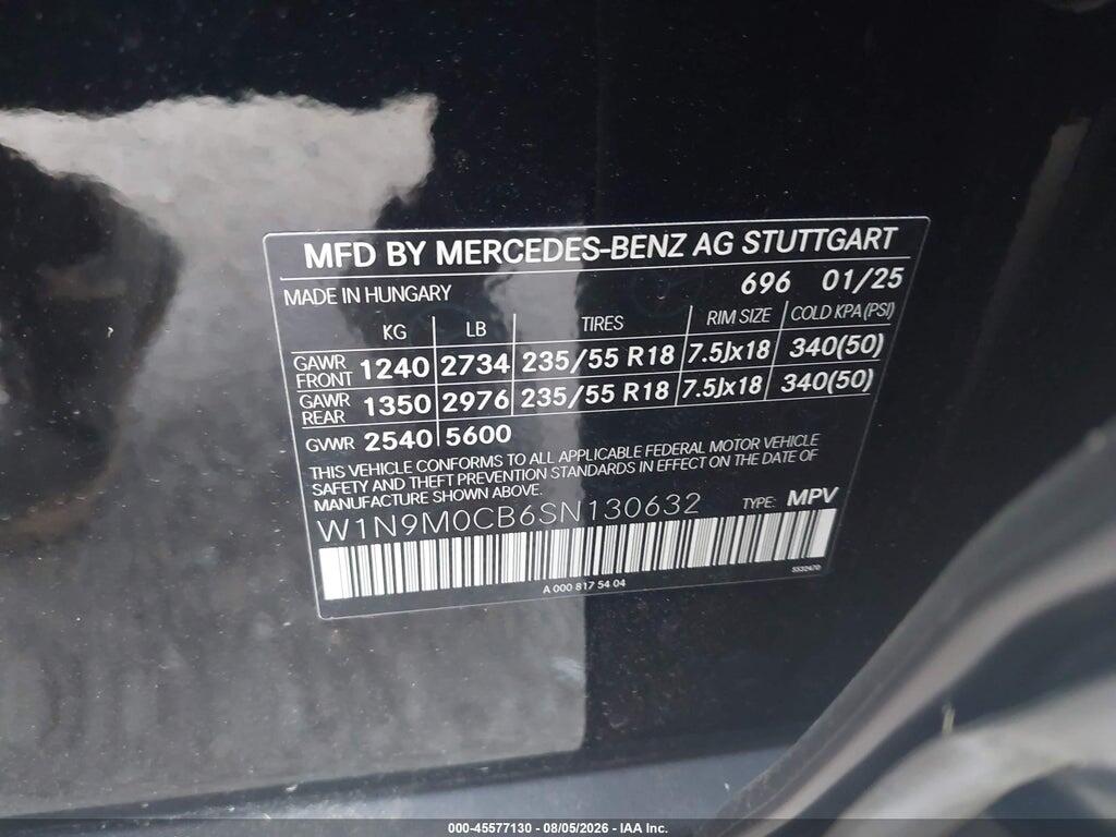 W1N9M0CB6SN130632 2025 MERCEDES-BENZ EQB 250 SUV photo no. 9