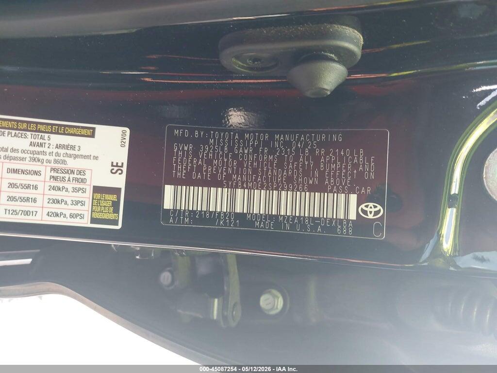 5YFB4MDE2SP299266 2025 TOYOTA COROLLA photo no. 9
