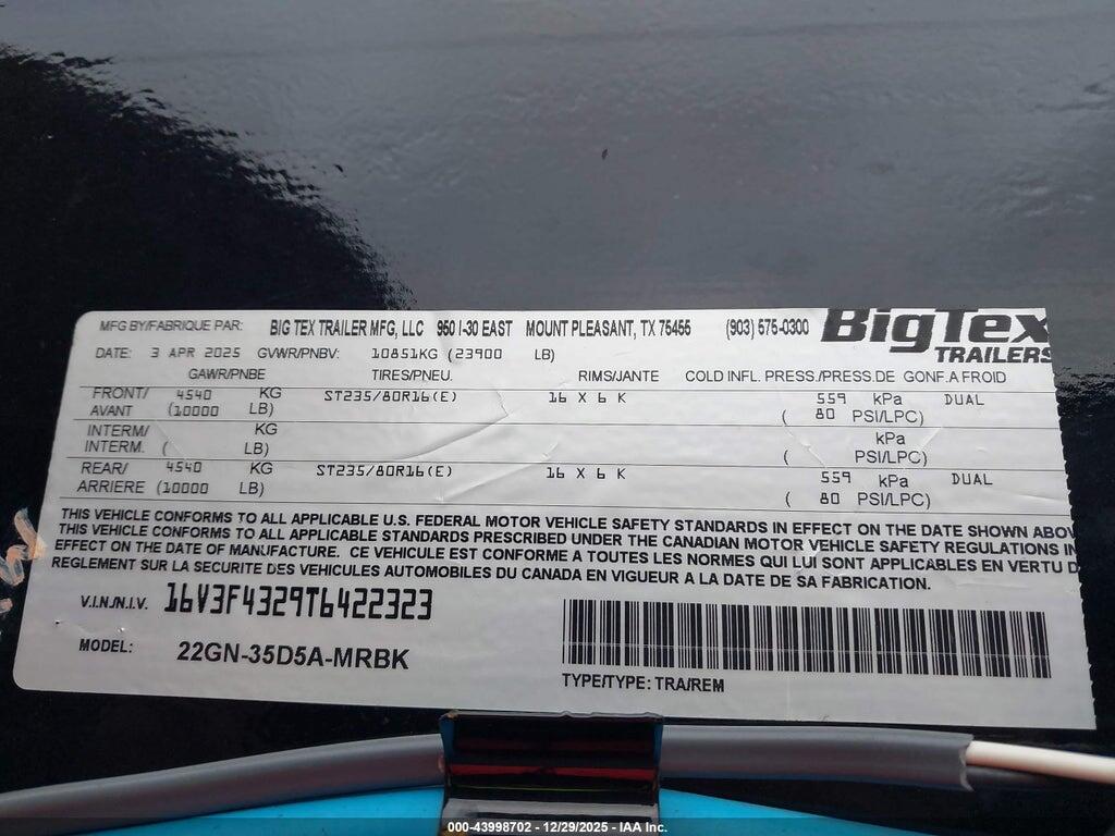 16V3F4329T6422323 2026 BIG TEX TRAILER CO INC FLATBED GOOSENECK photo no. 9