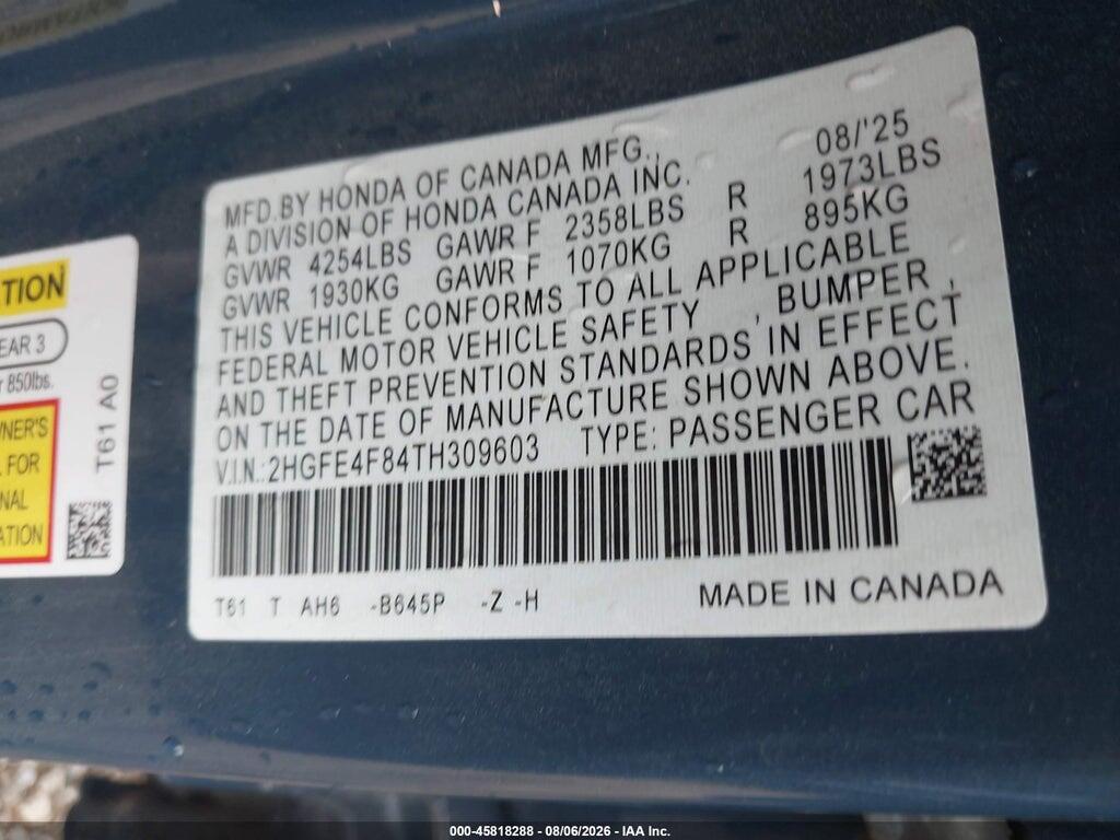 2HGFE4F84TH309603 2026 HONDA CIVIC HYBRID photo no. 9