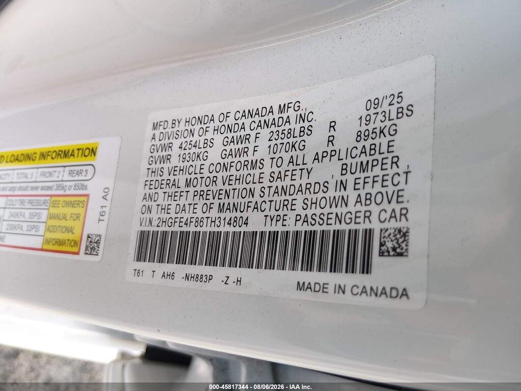 2HGFE4F86TH314804 2026 HONDA CIVIC HYBRID photo no. 9