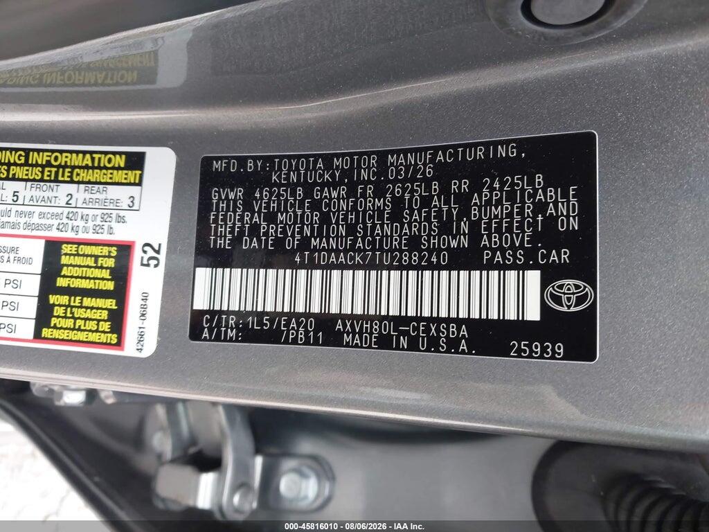 4T1DAACK7TU288240 2026 TOYOTA CAMRY photo no. 9