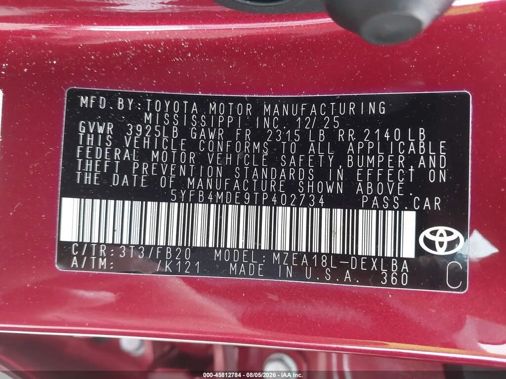 5YFB4MDE9TP402734 2026 TOYOTA COROLLA photo no. 9