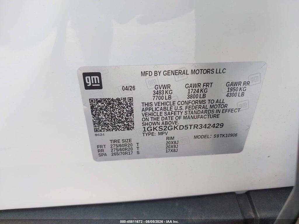 1GKS2GKD5TR342429 2026 GMC YUKON XL photo no. 9