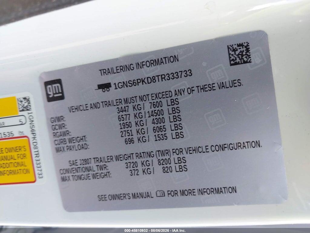 1GNS6PKD8TR333733 2026 CHEVROLET TAHOE photo no. 9