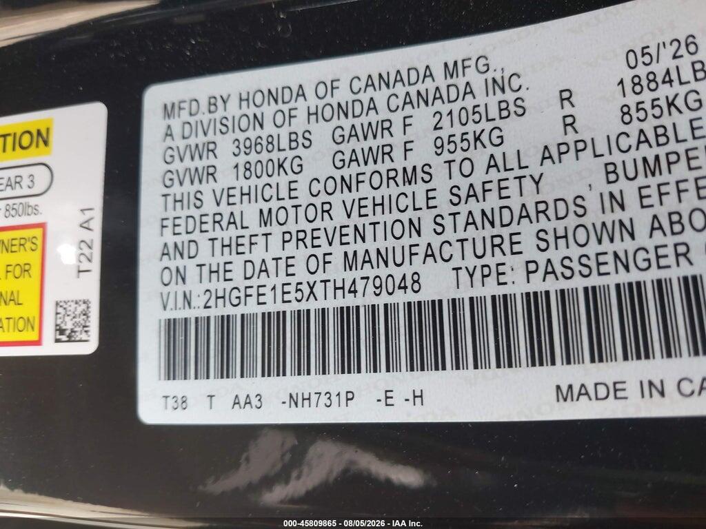 2HGFE1E5XTH479048 2026 HONDA CIVIC SI photo no. 9