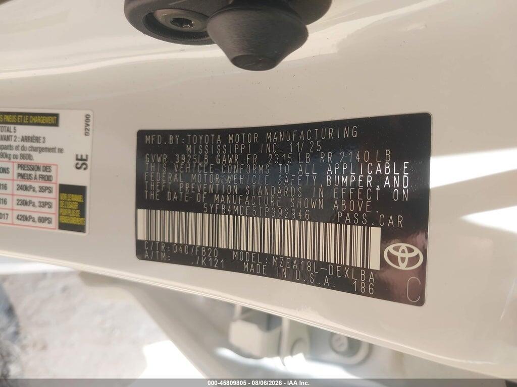 5YFB4MDE5TP392946 2026 TOYOTA COROLLA photo no. 9