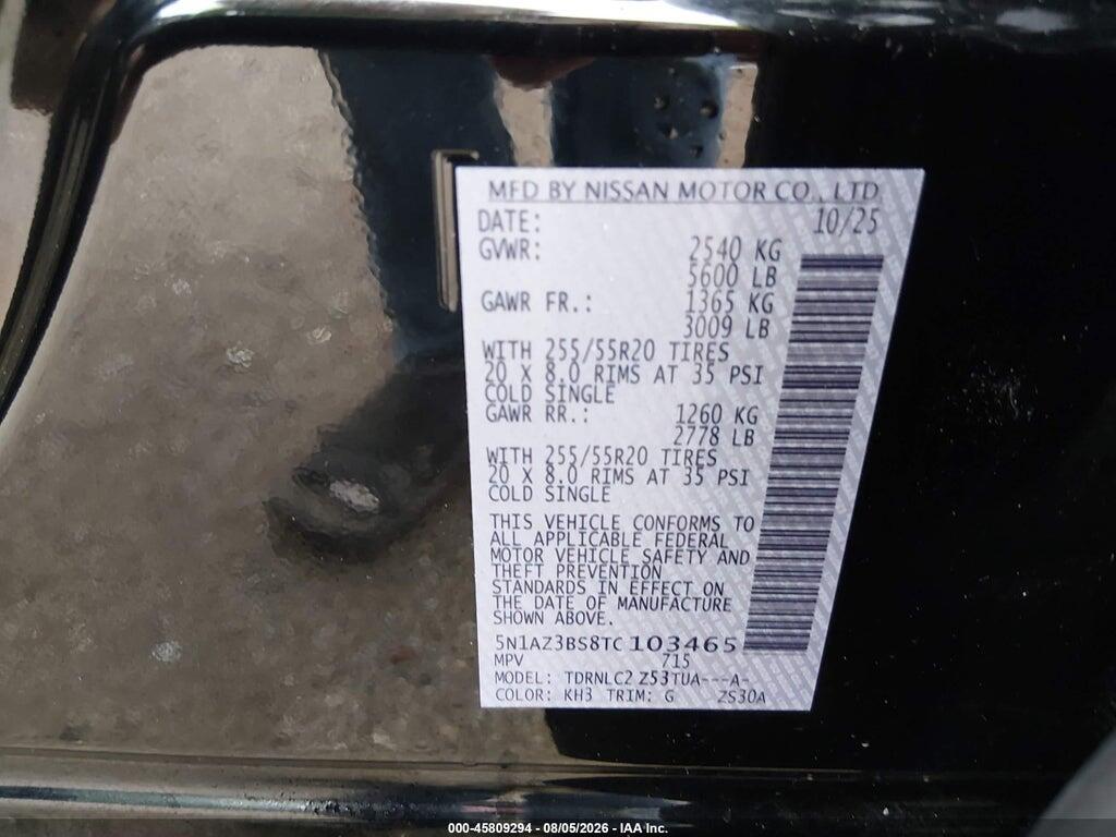 5N1AZ3BS8TC103465 2026 NISSAN MURANO photo no. 9