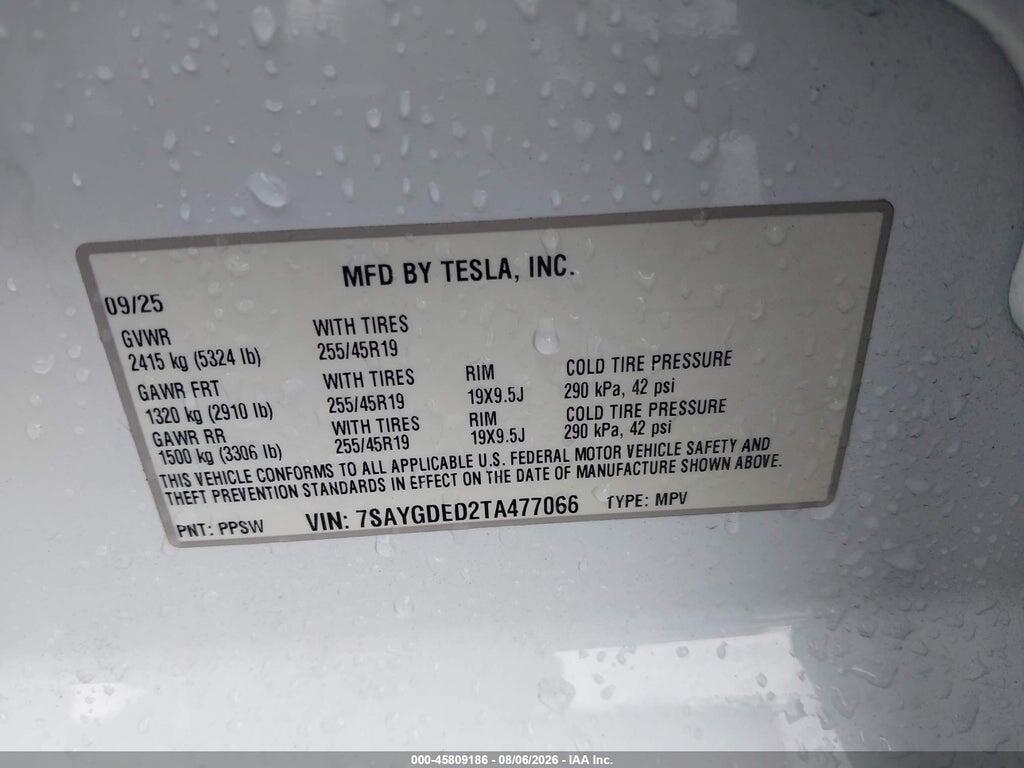 7SAYGDED2TA477066 2026 TESLA MODEL Y photo no. 9