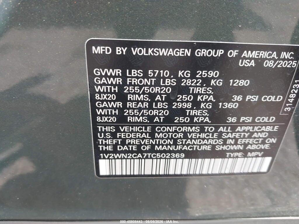 1V2WN2CA7TC502369 2026 VOLKSWAGEN ATLAS photo no. 9