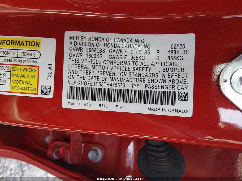 2HGFE1E58TH475676 2026 HONDA CIVIC SI photo no. 9