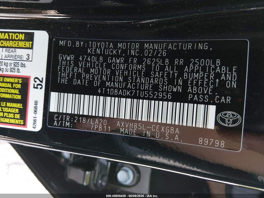4T1DBADK7TU552956 2026 TOYOTA CAMRY photo no. 9