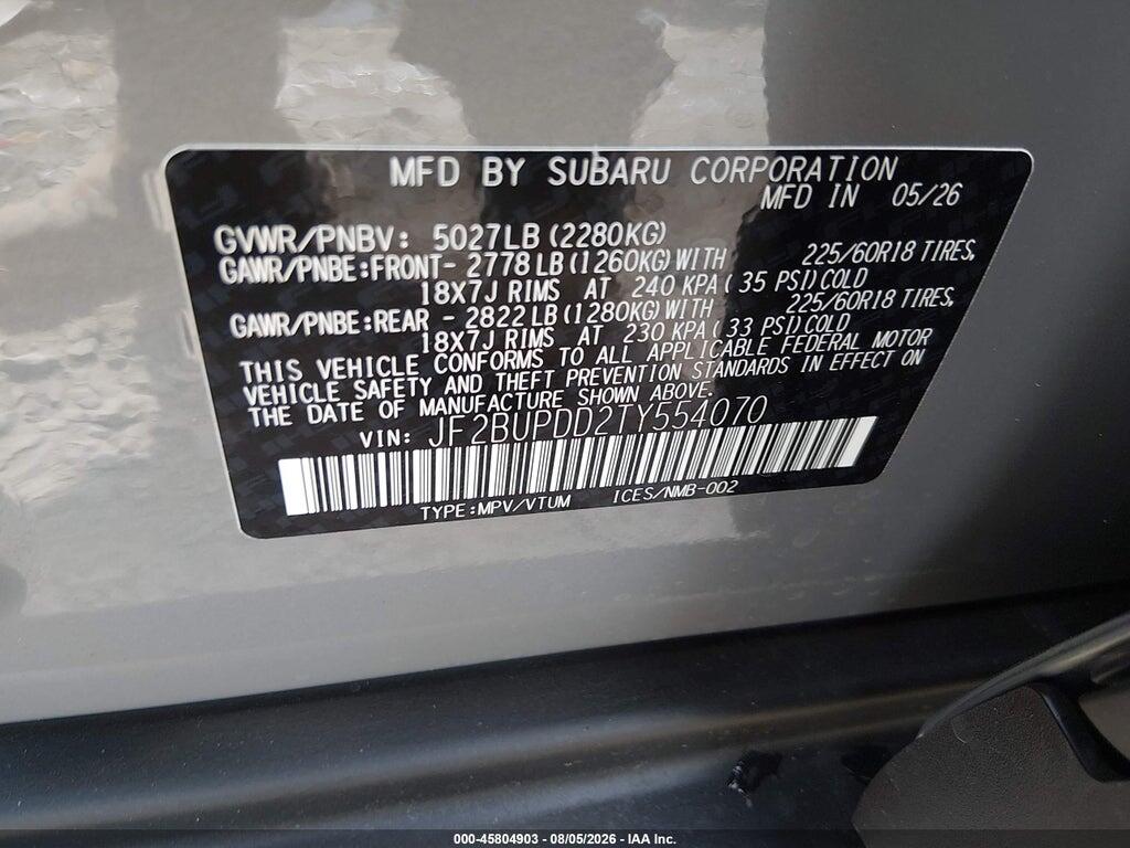JF2BUPDD2TY554070 2026 SUBARU OUTBACK photo no. 9