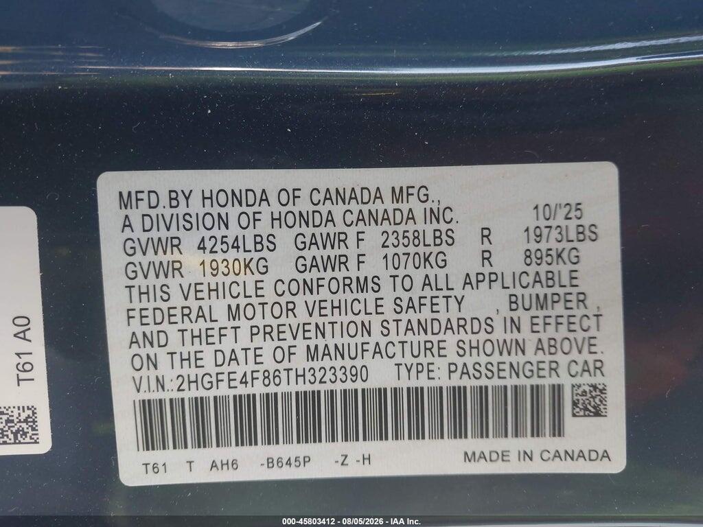 2HGFE4F86TH323390 2026 HONDA CIVIC HYBRID photo no. 9