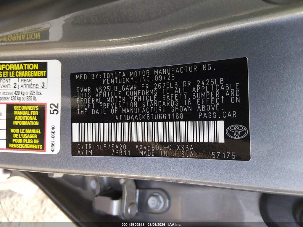 4T1DAACK6TU661168 2026 TOYOTA CAMRY photo no. 9