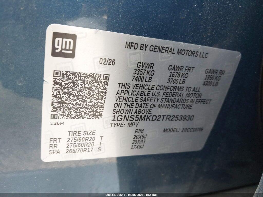 1GNS5MKD2TR253930 2026 CHEVROLET TAHOE photo no. 9