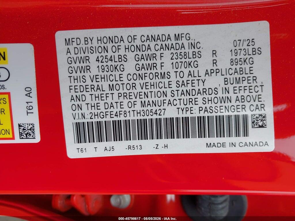 2HGFE4F81TH305427 2026 HONDA CIVIC HYBRID photo no. 9