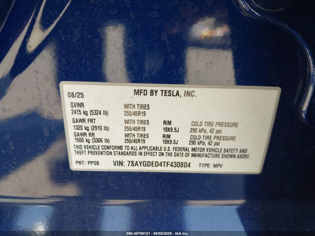 7SAYGDED4TF430804 2026 TESLA MODEL Y photo no. 9