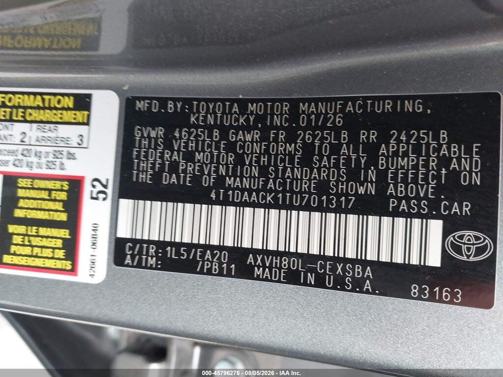 4T1DAACK1TU701317 2026 TOYOTA CAMRY photo no. 9
