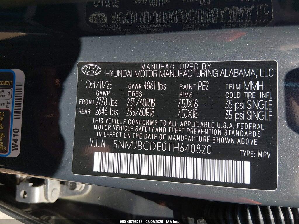 5NMJBCDE0TH640820 2026 HYUNDAI TUCSON photo no. 9