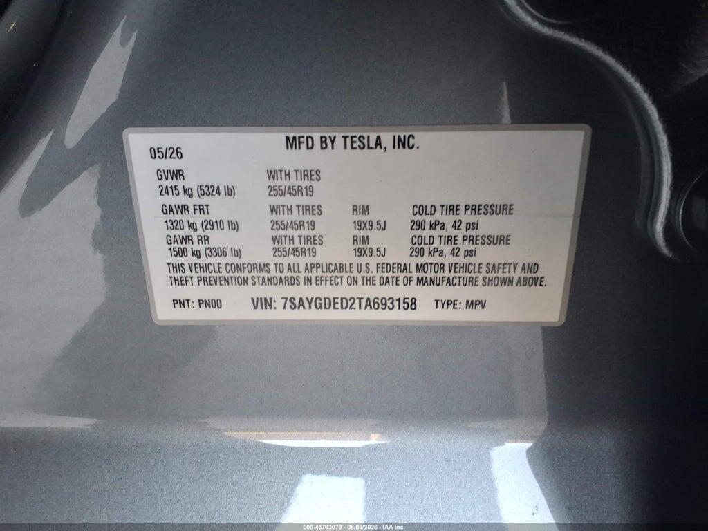 7SAYGDED2TA693158 2026 TESLA MODEL Y photo no. 9