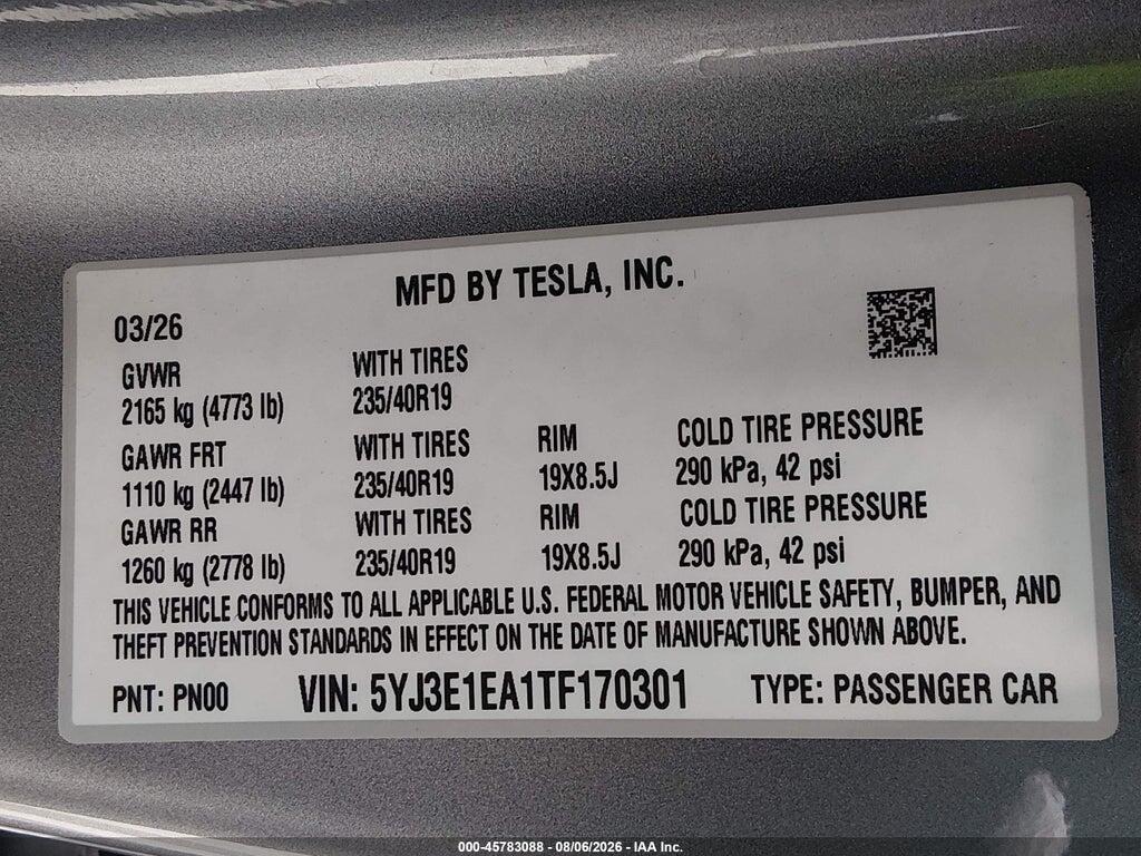 5YJ3E1EA1TF170301 2026 TESLA MODEL 3 photo no. 9